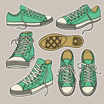 Vector set of bright sneakers isolated on white Stock Illustration