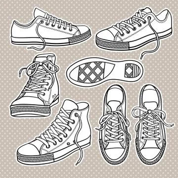 Vector set of bright sneakers isolated on white Stock Illustration