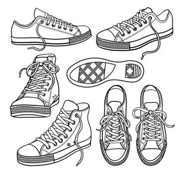 Vector set of bright sneakers isolated on white Stock Illustration