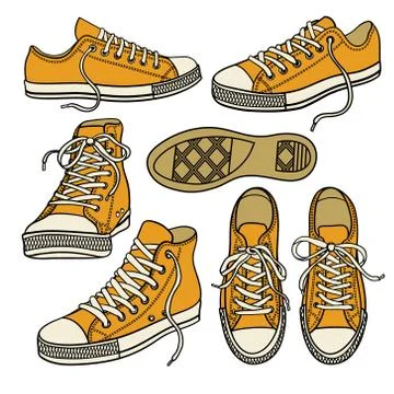 Vector set of bright sneakers isolated on white Stock Illustration