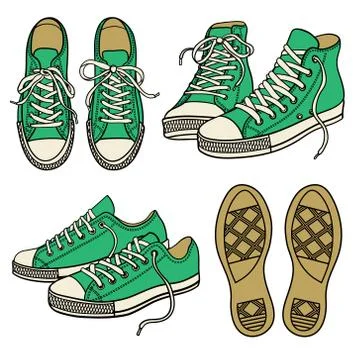 Vector set of bright sneakers isolated on white Stock Illustration