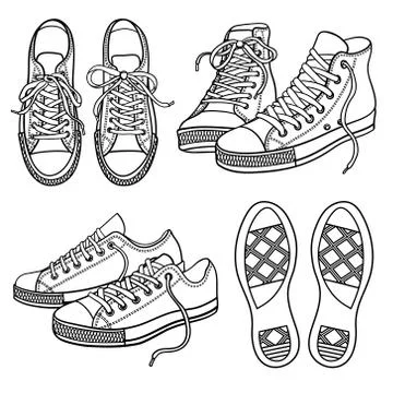 Vector set of bright sneakers isolated on white Stock Illustration