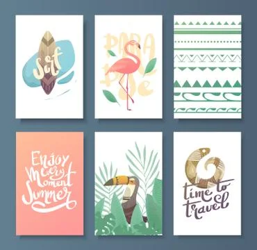 Vector set of bright summer card. Stock Illustration