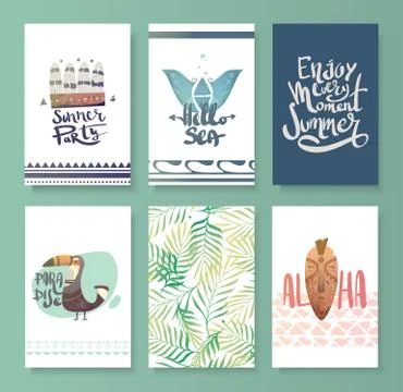 Vector set of bright summer card. Stock Illustration