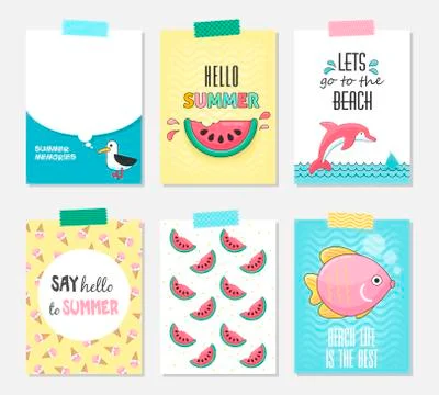Vector set of bright summer cards Stock Illustration