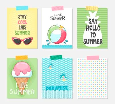 Vector set of bright summer cards Stock Illustration