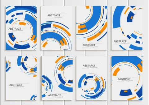 Vector set of brochures in abstract style with blue shapes on white background Ilustração Stock