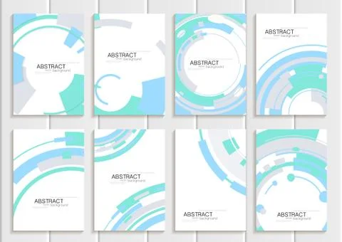 Vector set of brochures in abstract style with turquoise shapes on white Stock Illustration