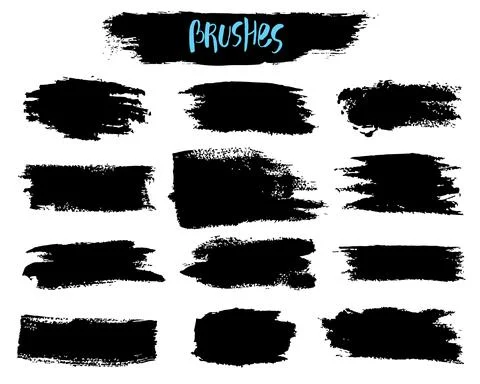 Vector Set of brush acrylic strokes. Black color on white background. Hand Stock Illustration