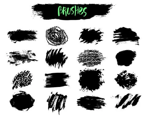 Vector Set of brush acrylic strokes. Black color on white background. Hand Stock-Illustration