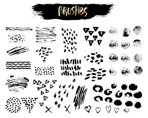 Vector Set of brush acrylic strokes, blot, wave, letter, splashes. Black color Stock Illustration