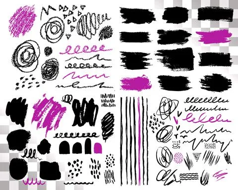 Vector Set of brush acrylic strokes. Black violet color on white background Stock Illustration