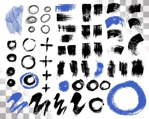 Vector Set of brush acrylic strokes. Black blue color on white background. Hand Stock Illustration