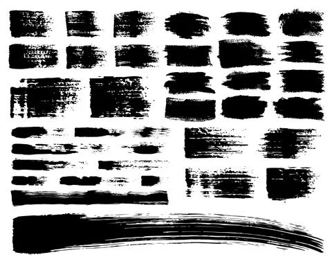 Vector Set of brush acrylic strokes. Black color on white background. Hand Stock Illustration