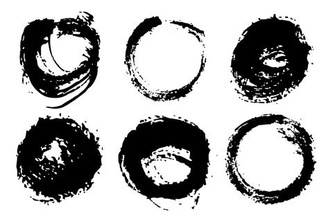 Vector Set of brush Circle Round Black color on white background. Hand painted Stock-Illustration