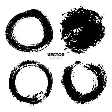 Vector Set of brush Circle Round Black color on white background. Hand painted Stock Illustration