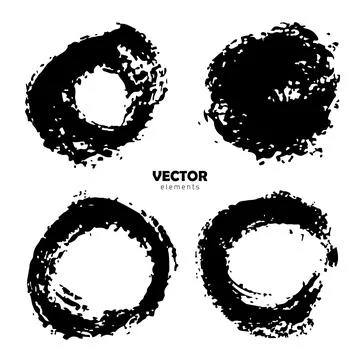 Vector Set of brush Circle Round Black color on white background. Hand painted Stock Illustration