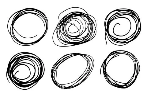 Vector Set of brush Circle Round Black color on white background. Hand painted Illustrazione stock