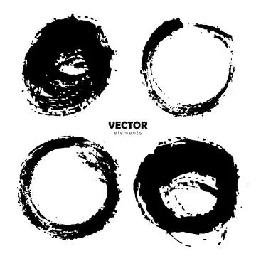 Vector Set of brush Circle Round Black color on white background. Hand painted Illustrazione stock
