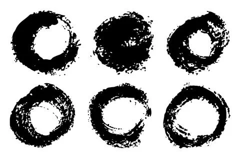 Vector Set of brush Circle Round Black color on white background. Hand painted Stock Illustration