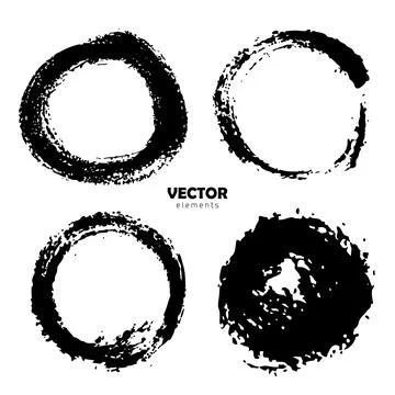 Vector Set of brush Circle Round Black color on white background. Hand painted Stock Illustration