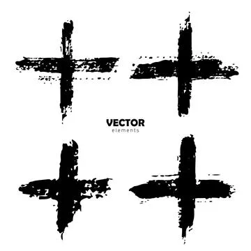 Vector Set of Brush Cross Pluse Black color on white background. Hand painted Stock Illustration