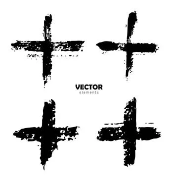 Vector Set of Brush Cross Pluse Black color on white background. Hand painted Illustrazione stock