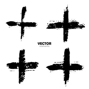Vector Set of Brush Cross Pluse Black color on white background. Hand painted Stock Illustration
