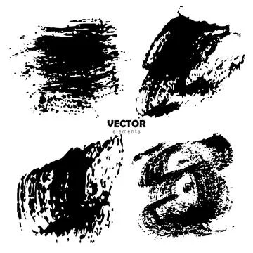 Vector Set of brush strokes Black color on white background. Hand painted grange Stock Illustration