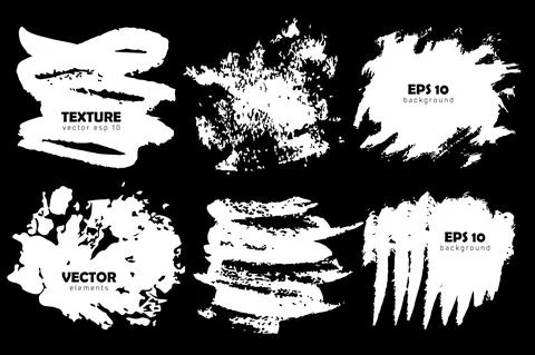 Vector Set of brush strokes White color isolated on Black background. Hand Stock Illustration