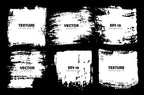 Vector Set of brush strokes White color isolated on Black background. Hand Stock Illustration