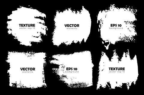 Vector Set of brush strokes White color isolated on Black background. Hand Stock Illustration