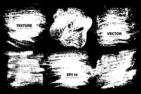 Vector Set of brush strokes White color isolated on Black background. Hand Illustrazione stock