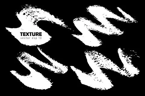 Vector Set of brush strokes White color isolated on Black background. Hand Stock Illustration