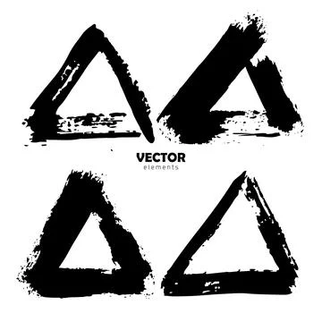Vector Set Brush Triangle Black color on white background. Hand painted grange Illustrazione stock