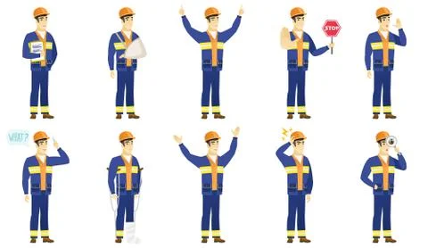 Vector set of builder characters Stock Illustration