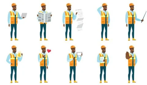 Vector set of builder characters Stock Illustration