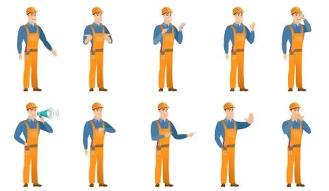 Vector set of builder characters 스톡 일러스트