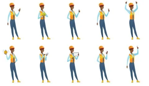 Vector set of builder characters. Ilustración de archivo