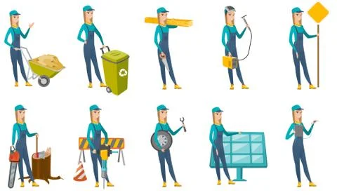Vector set of builder characters. Stock Illustration
