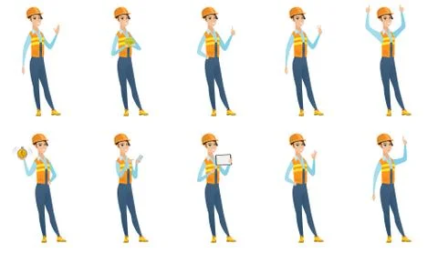 Vector set of builder characters. Ilustración de archivo