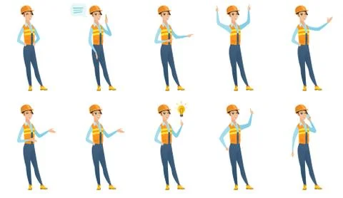 Vector set of builder characters. Stock Illustration