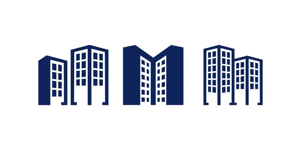 Vector set of building icons featuring apartment illustrations and skyscraper Ilustración de archivo