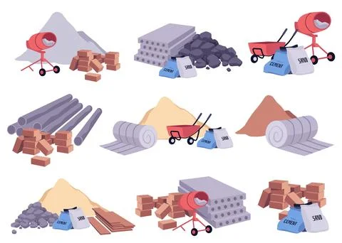 Vector set of building materials. Isolated background. Ilustración de archivo