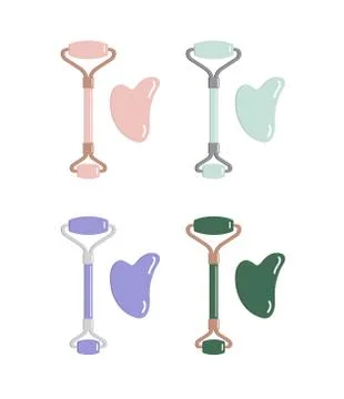 Vector set bundle of massage roller and gua sha Stock Illustration