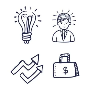 Vector set of business concept doodle icons Stock Illustration