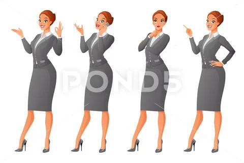 Vector set of business formal dressed woman in different poses Stock Illustrationen