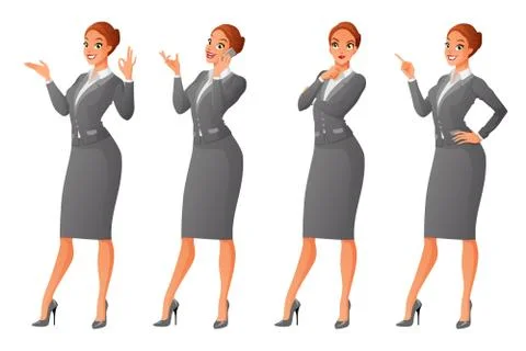 Vector set of business formal dressed woman in different poses Stock Illustration