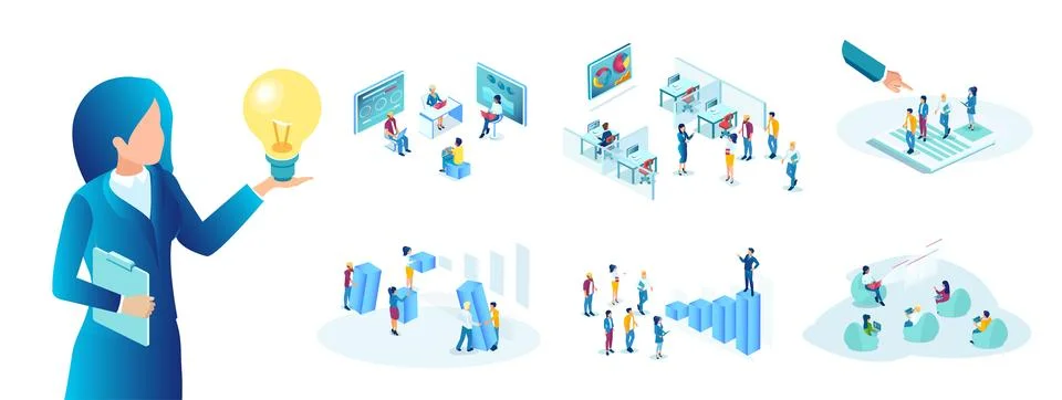 Vector set for business idea, team work, corporate growth, job recruitment .. Stock Illustration