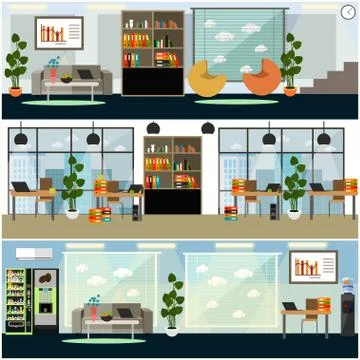 Vector set of business interior posters, banners in flat style Illustrazione stock